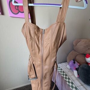 Brown leather women’s bodycon dress